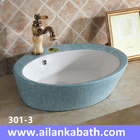 2016 New  fashion pearl glazing sanitary ware bathroom green and white bicolor art basin