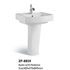 Fixing to Wall with Back Bathroom Wash Basin White Color Ceramic Pedestal Sinks